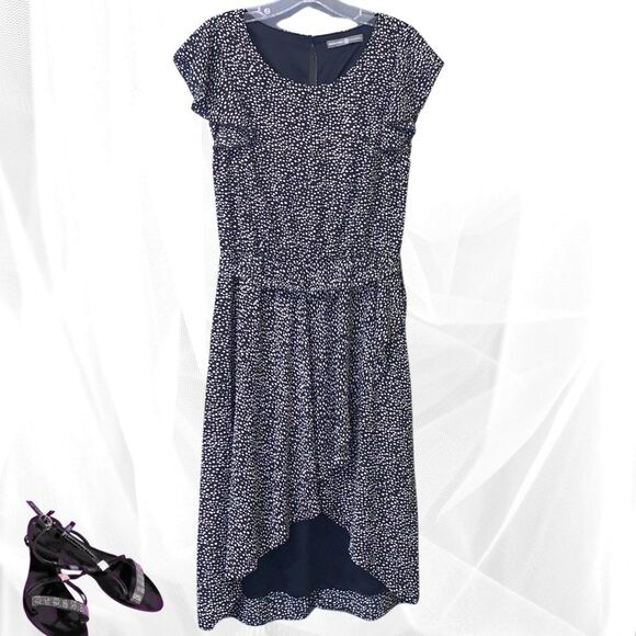 Hi-Low Faux Wrap Midi Dress  Black and White Polka Dot Size PS - Picture 1 of 5